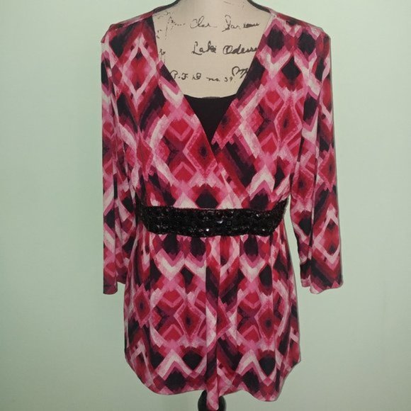 4 for $10 STYLE & CO BEAD WAIST TUNIC TOP SZ LG - Picture 1 of 5